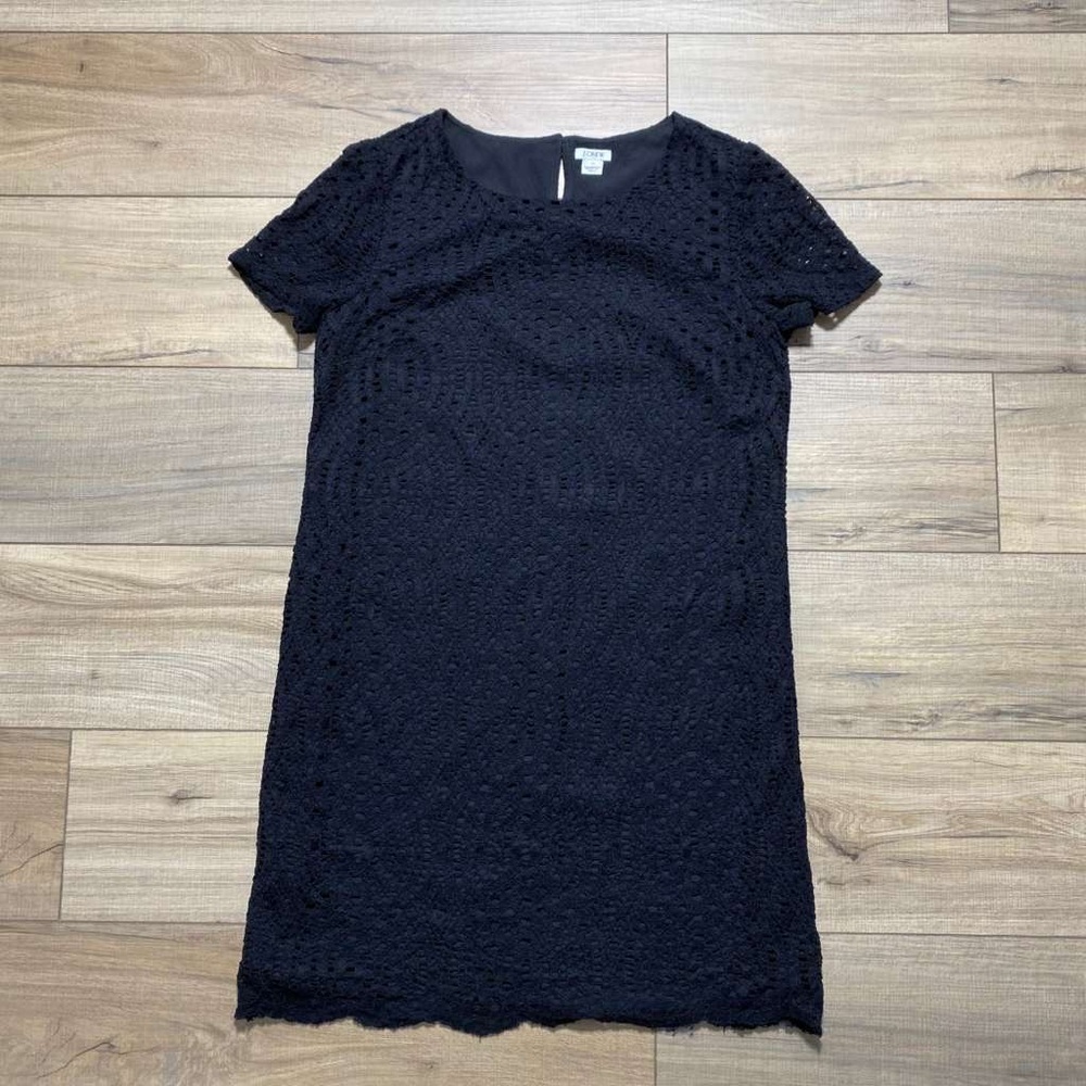 J. Crew Factory Womens Lace Lines Dress‎ With Scalloped Hem Size 10 Black
